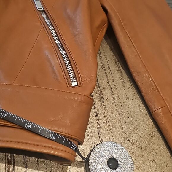 Brown leather moto jacket size L Aqua excellent condition - Picture 14 of 14